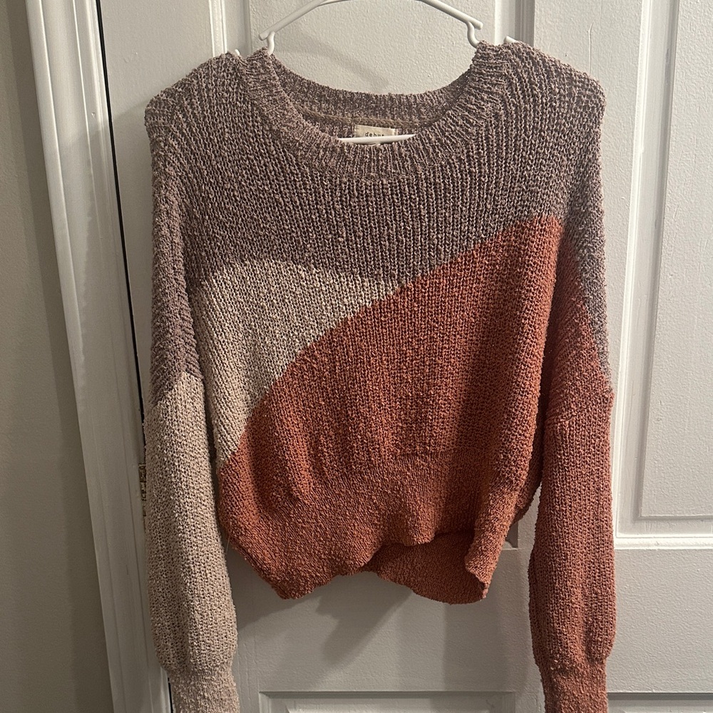 Debut colorblock sweater with a textured knit in brown, cream peach XS